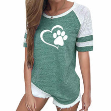 Load image into Gallery viewer, 2019 New Fashion Love Dog Paw Print Top Shirt Women Plus Size Raglan Pink T-shirt  Tumblr Cropped Cute