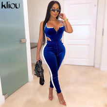 Load image into Gallery viewer, Kliou velvet women fitness sporting two pieces set outfit strapless sleeveless bodysuit + leggings Drawstring pants tracksuits