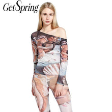 Load image into Gallery viewer, GetSpring Women T Shirt Print Sexy Strapless Long Sleeve Women Tshirt Irregular Tshirt Women T-shirt Bottoming Women Top 2019