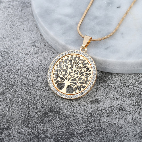 Hot Tree of Life Crystal Round Small Pendant Necklace Gold Silver Colors Bijoux Collier Elegant Women Jewelry Gifts