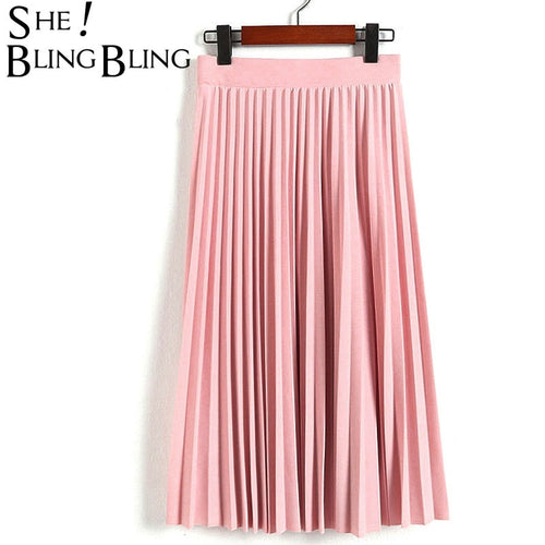 SheBlingBling Spring Autumn Fashion Women's High Waist Pleated Solid Color Half Length Elastic Skirt Promotions Lady Black Pink