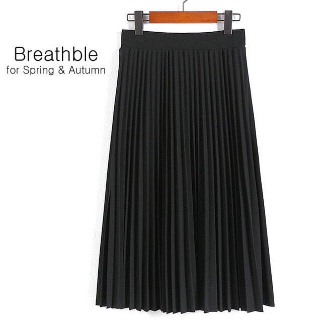 SheBlingBling Spring Autumn Fashion Women's High Waist Pleated Solid Color Half Length Elastic Skirt Promotions Lady Black Pink