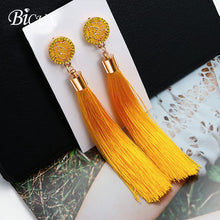 Load image into Gallery viewer, BICUX Fashion Bohemian Tassel Crystal Long Earrings White Red Silk Fabric Drop Dangle Tassel Earrings For Women 2019 Jewelry