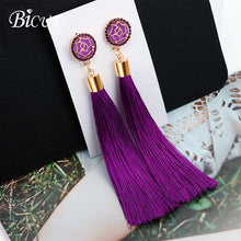 Load image into Gallery viewer, BICUX Fashion Bohemian Tassel Crystal Long Earrings White Red Silk Fabric Drop Dangle Tassel Earrings For Women 2019 Jewelry