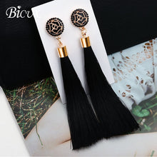 Load image into Gallery viewer, BICUX Fashion Bohemian Tassel Crystal Long Earrings White Red Silk Fabric Drop Dangle Tassel Earrings For Women 2019 Jewelry