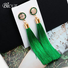 Load image into Gallery viewer, BICUX Fashion Bohemian Tassel Crystal Long Earrings White Red Silk Fabric Drop Dangle Tassel Earrings For Women 2019 Jewelry