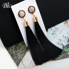 Load image into Gallery viewer, BICUX Fashion Bohemian Tassel Crystal Long Earrings White Red Silk Fabric Drop Dangle Tassel Earrings For Women 2019 Jewelry