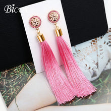 Load image into Gallery viewer, BICUX Fashion Bohemian Tassel Crystal Long Earrings White Red Silk Fabric Drop Dangle Tassel Earrings For Women 2019 Jewelry