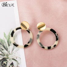 Load image into Gallery viewer, BICUX Vintage Acrylic Statement Drop Earrings for Women 2019 Fashion Jewelry Korean Metal Geometric Gold Hanging Dangle Earring